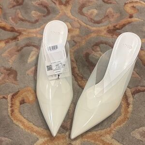 Mango Cream Pointed-Toe Clear-Panel Mules